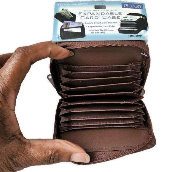 Buxton Brown Genuine Leather Expandable Card Case - Picture 6 of 8